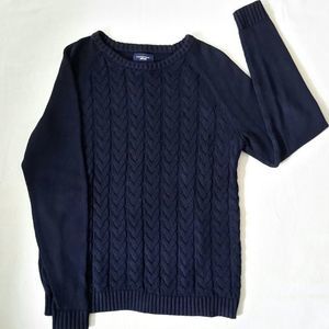 Mens Land's End cable knit navy pullover sweater
